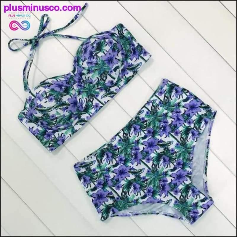 Sexy Vintage Floral Print High Waist Swimsuit Push Up Bikini