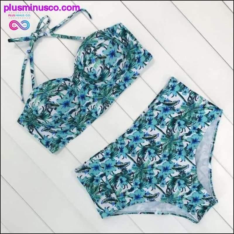 Sexy Vintage Floral Print High Waist Swimsuit Push Up Bikini