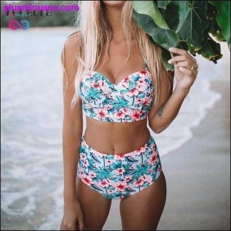 Sexy Vintage Floral Print High Waist Swimsuit Push Up Bikini