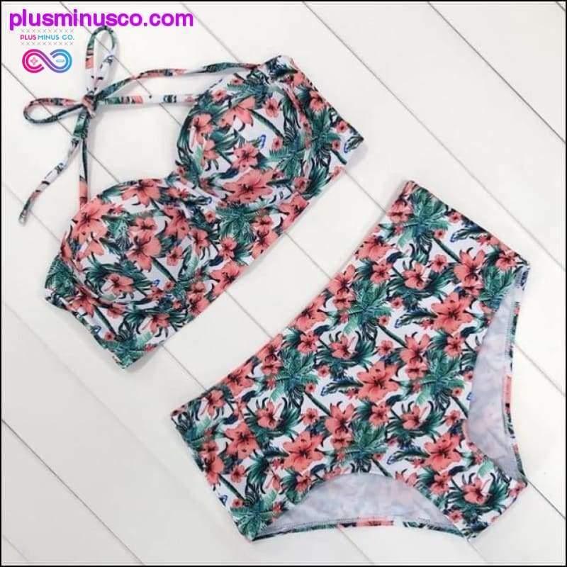 Sexy Vintage Floral Print High Waist Swimsuit Push Up Bikini