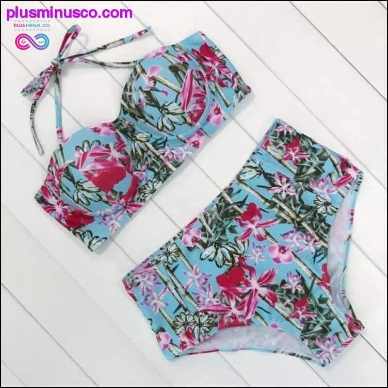 Sexy Vintage Floral Print High Waist Swimsuit Push Up Bikini