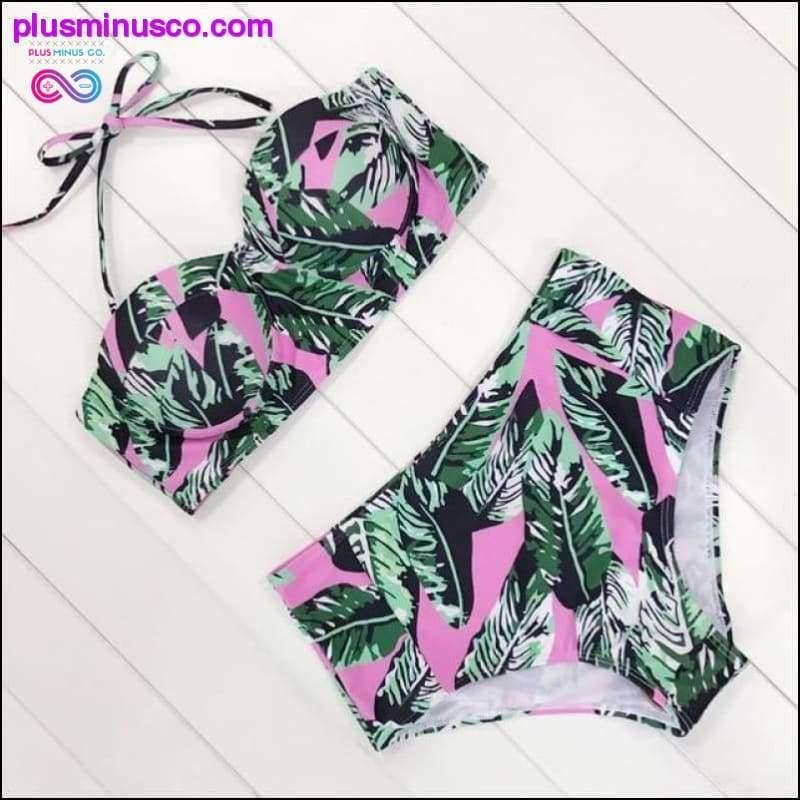 Sexy Vintage Floral Print High Waist Swimsuit Push Up Bikini