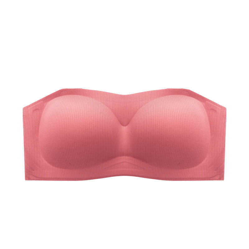 Strapless underwear tube top women's summer thin section big breasts show small breasts gathered wrap chest non-slip anti-glare 