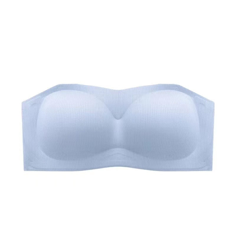 Strapless underwear tube top women's summer thin section big breasts show small breasts gathered wrap chest non-slip anti-glare 