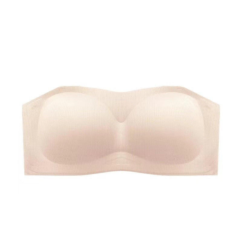 Strapless underwear tube top women's summer thin section big breasts show small breasts gathered wrap chest non-slip anti-glare 