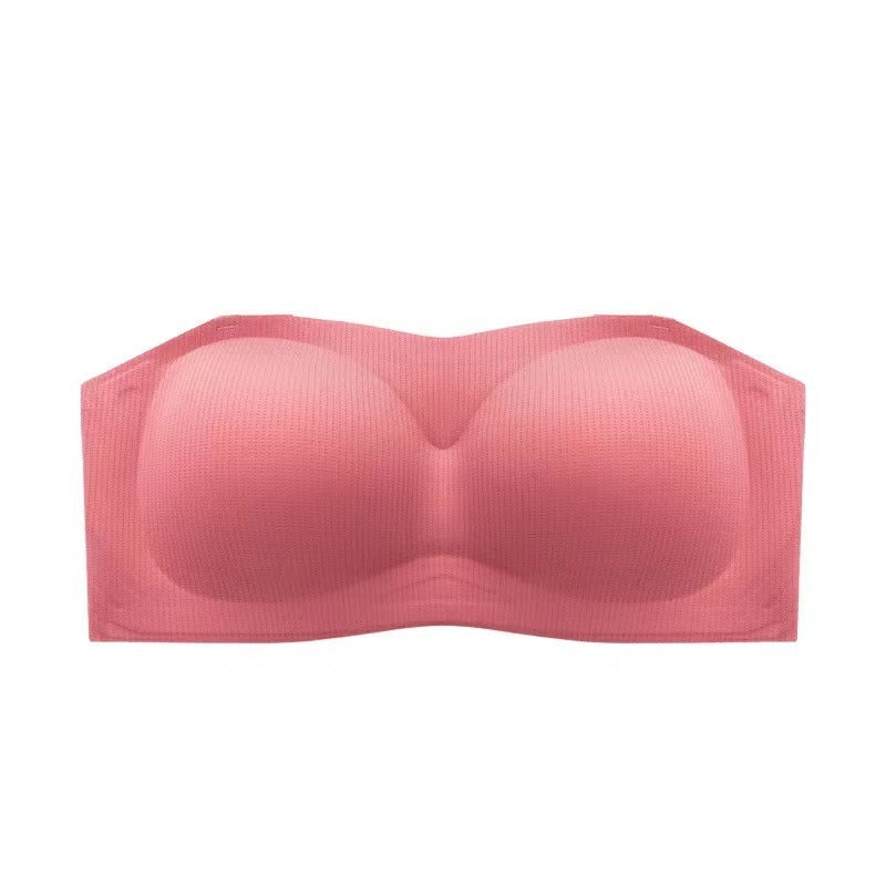 Strapless underwear tube top women's summer thin section big breasts show small breasts gathered wrap chest non-slip anti-glare 