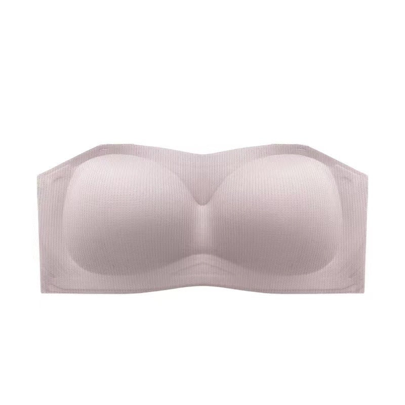 Strapless underwear tube top women's summer thin section big breasts show small breasts gathered wrap chest non-slip anti-glare 