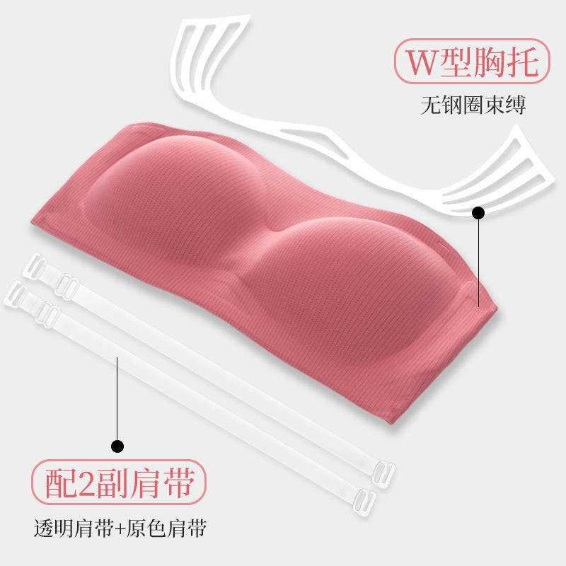 Strapless underwear tube top women's summer thin section big breasts show small breasts gathered wrap chest non-slip anti-glare 