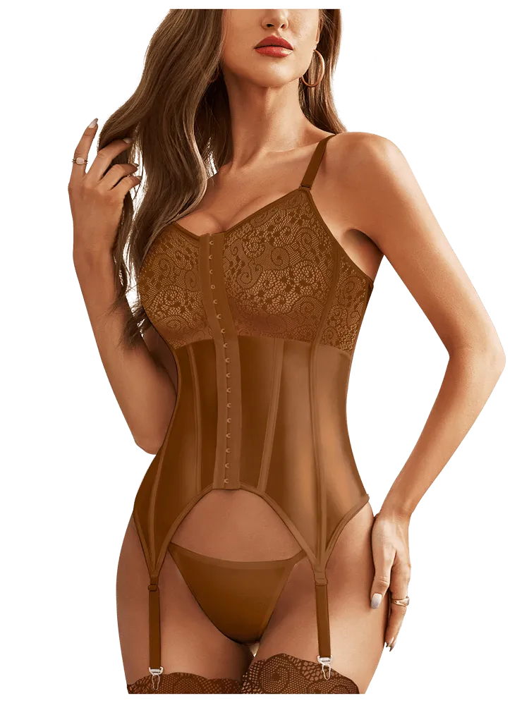 Strappy Lace Corset Lingerie and Push-Up Bra