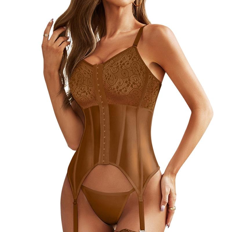 Strappy Lace Corset Lingerie and Push-Up Bra