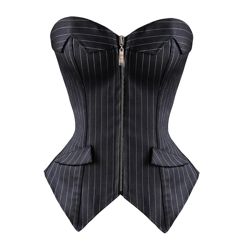 Striped Overbust Corset Office Lady