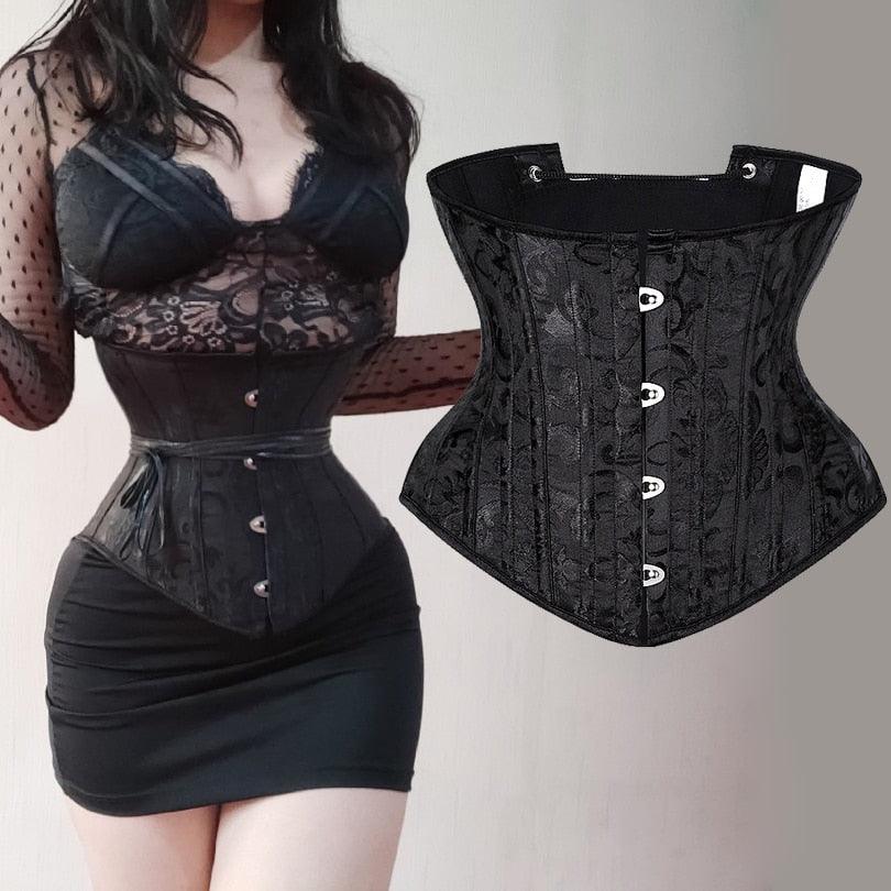 Underbust Corset Gothic Steel Boned Waist Short Torso