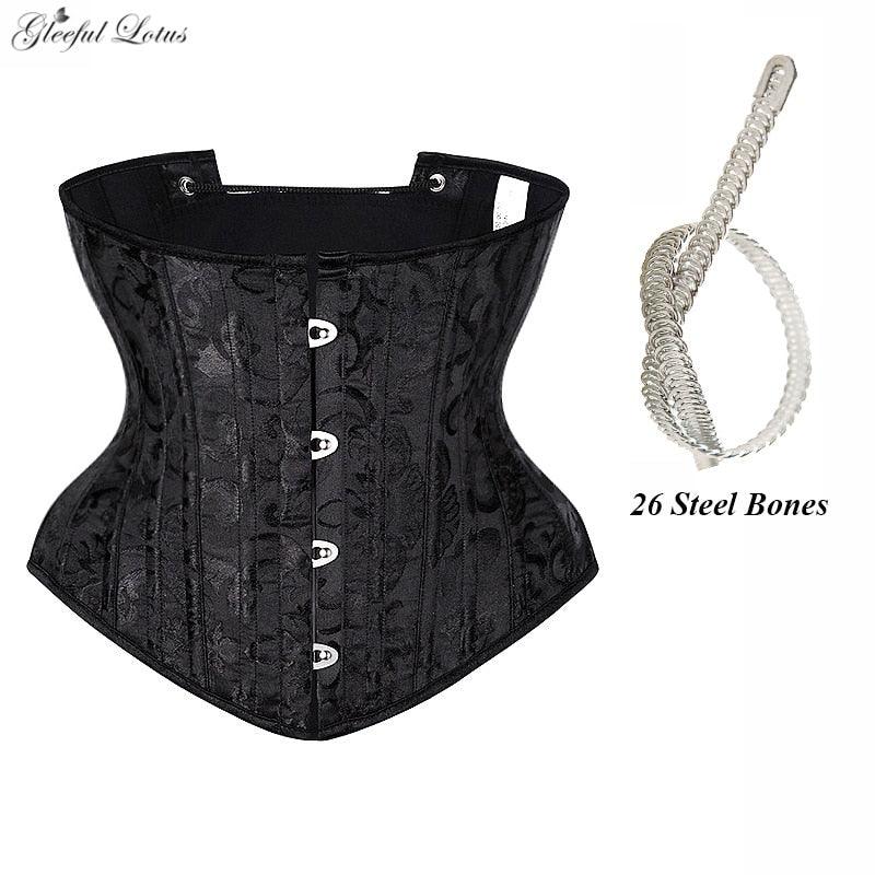 Underbust Corset Gothic Steel Boned Waist Short Torso