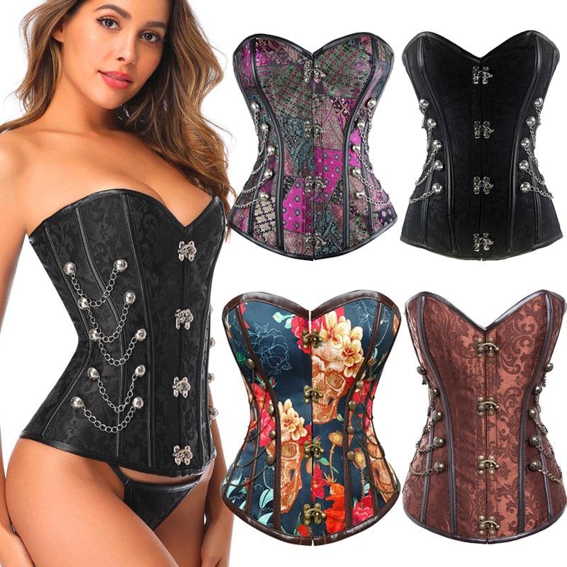 Vintage Retro Sexy Steampunk Gothic Leather Overbust Corset