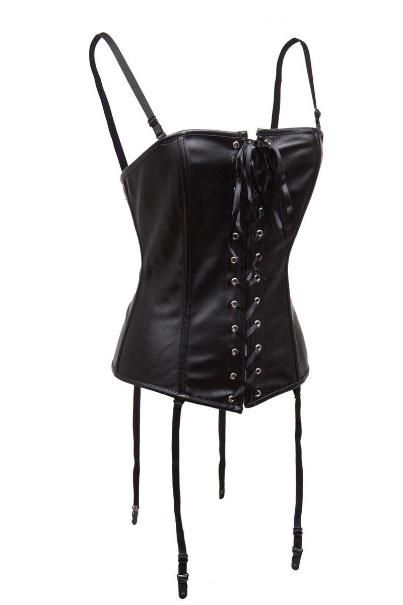 Vinyl Leather Strapped Bustier Steampunk Open Bust Overbust Corset