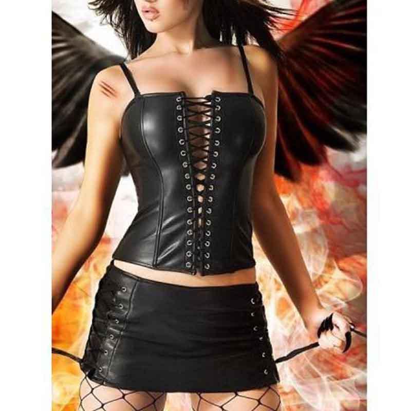 Vinyl Leather Strapped Bustier Steampunk Open Bust Overbust Corset