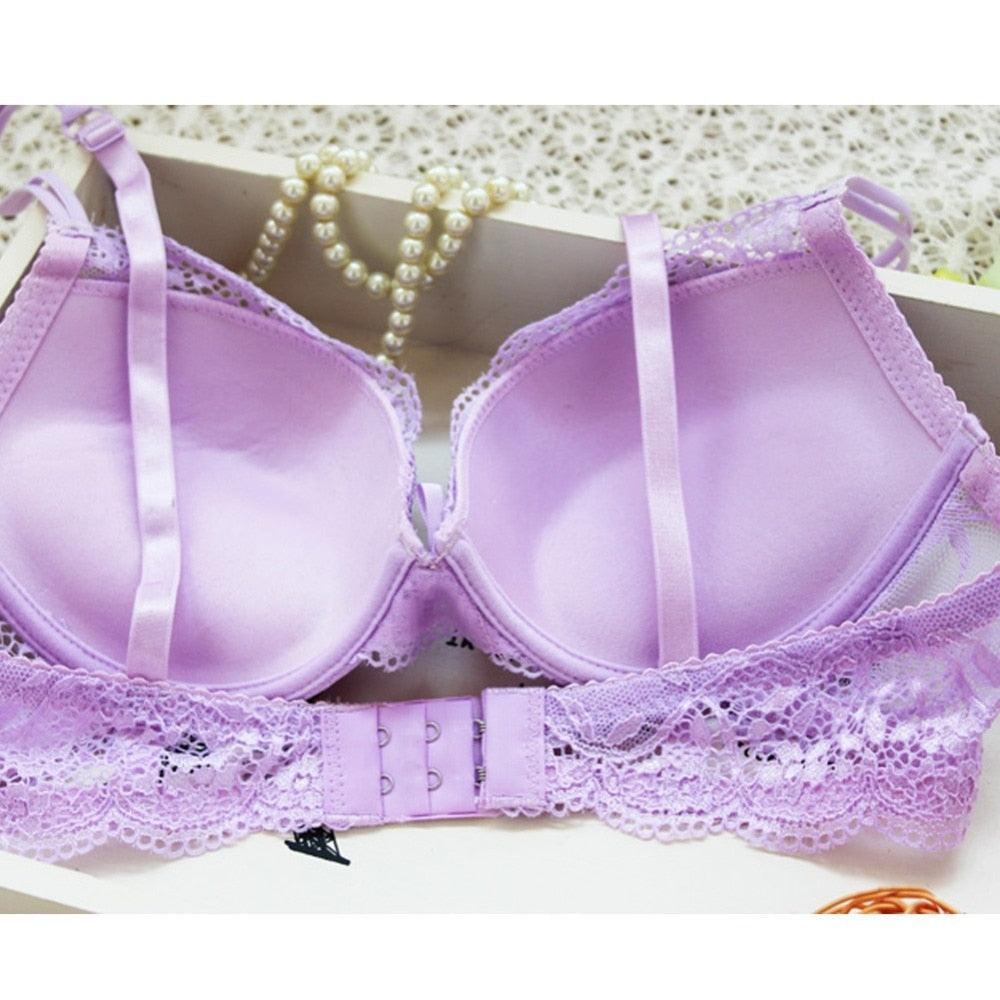 Women Lady Cute Underwear Satin Lace Embroidery Bra Set