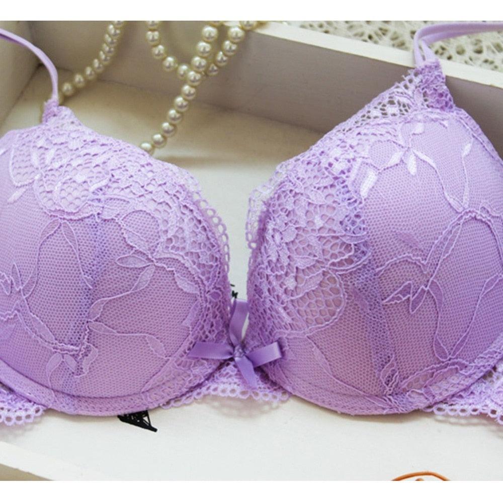 Women Lady Cute Underwear Satin Lace Embroidery Bra Set